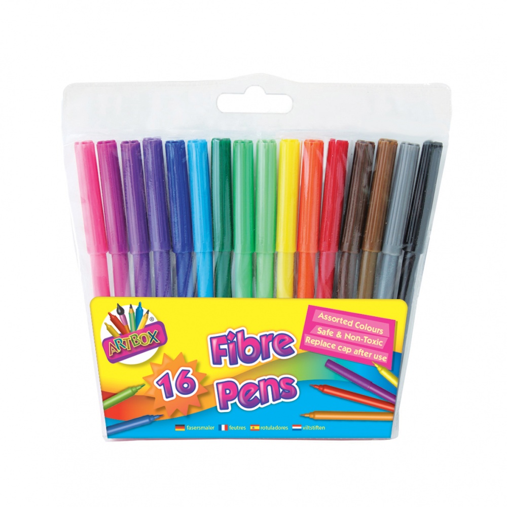 16 fine tip Fibre Colouring Pens in Wallet