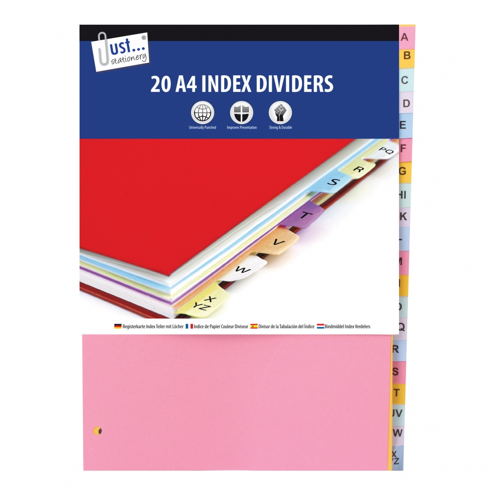 20 A-Z A4 Index Dividers- Card