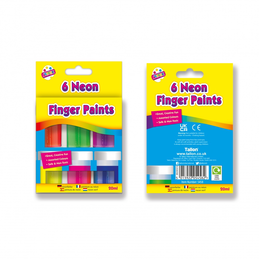 6 x 20ml Neon Finger Paint Pots