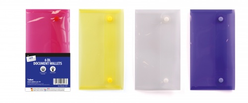 6 DL Polyfile Wallets Stud 4 Colours Asstd